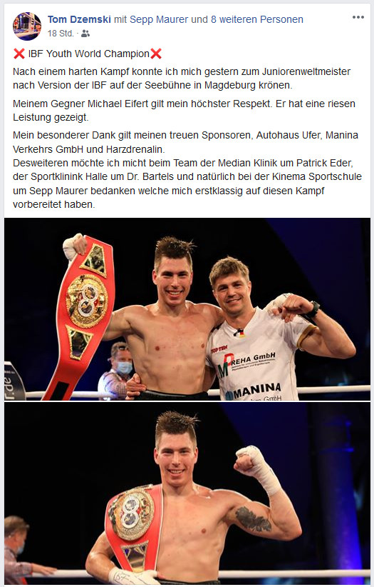 Neuer IBF Junioren-Weltmeister: Tom Dzemski !!!
